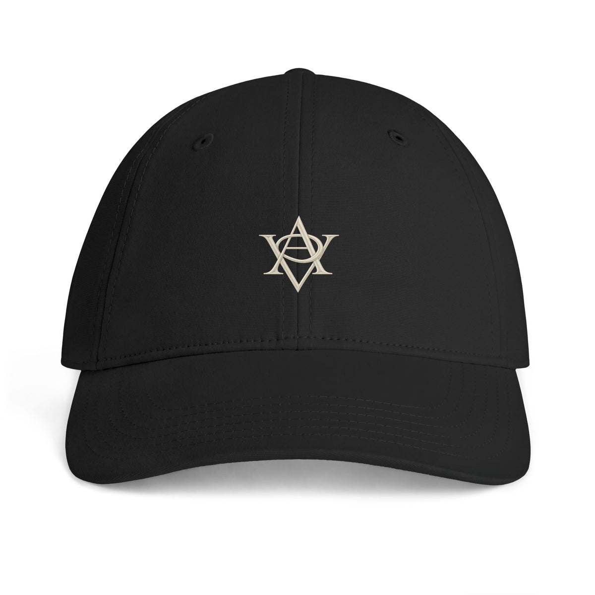 AVELOR Access five-panel cotton cap in black — front view