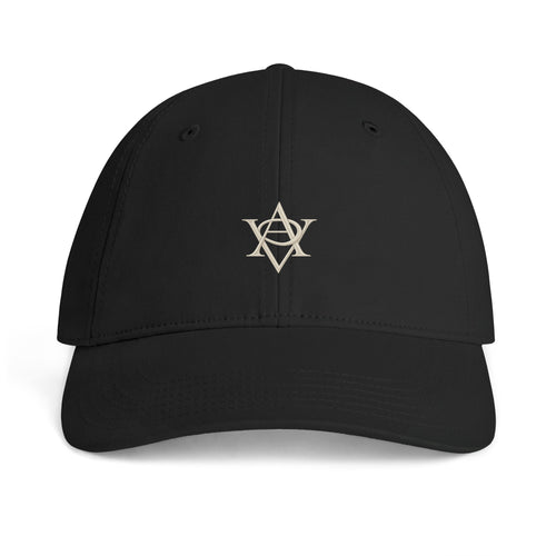 AVELOR Access five-panel cotton cap in black — front view