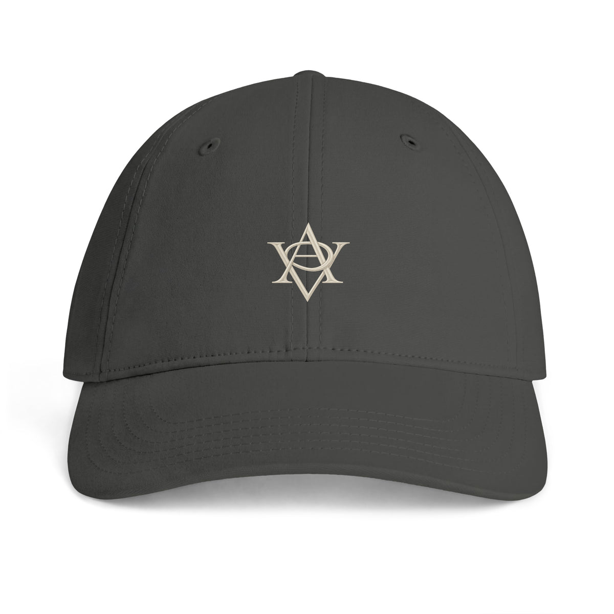 AVELOR Access five-panel cotton cap in coal — front view