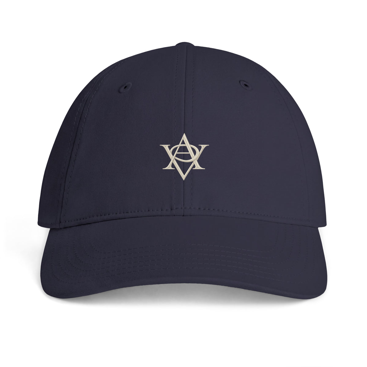 AVELOR Access five-panel cotton cap in midnight blue — front view